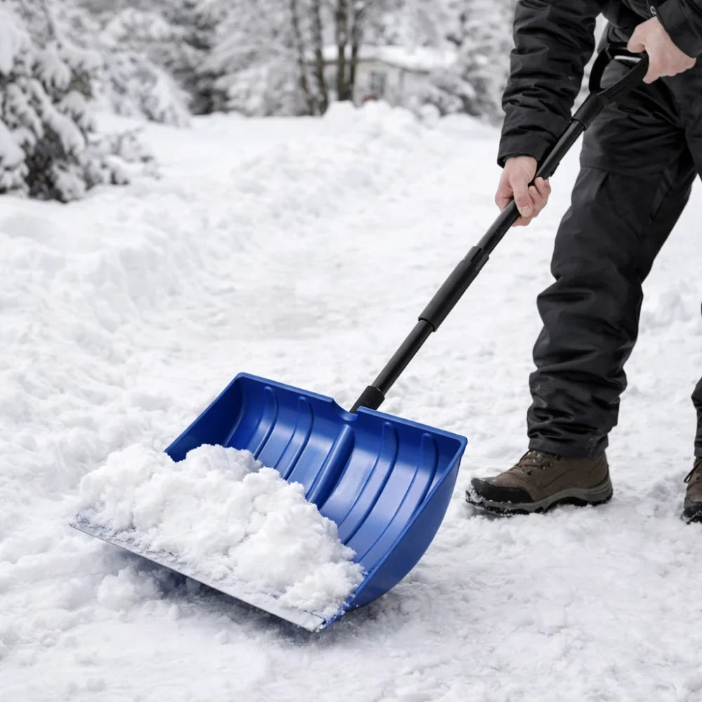Snow Shovel with Adjustable Handle Collapsible Design and Wide Plastic Scoop - Image 1
