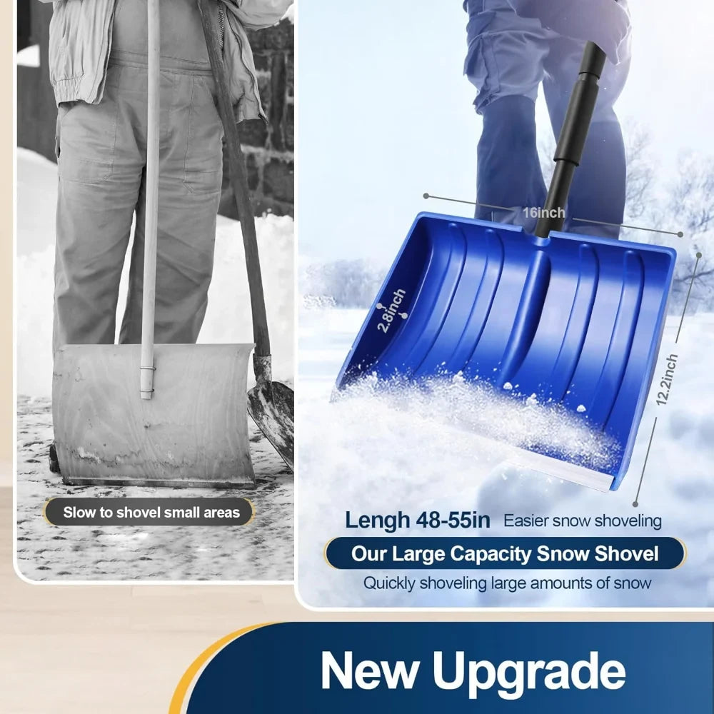 Snow Shovel with Adjustable Handle Collapsible Design and Wide Plastic Scoop - Image 7