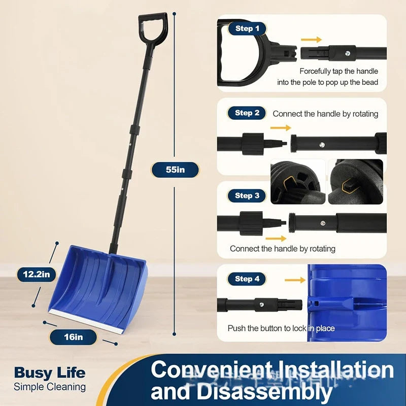 Snow Shovel with Adjustable Handle Collapsible Design and Wide Plastic Scoop - Image 8