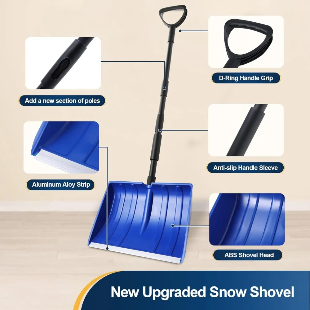 Snow Shovel with Adjustable Handle Collapsible Design and Wide Plastic Scoop - Image 9