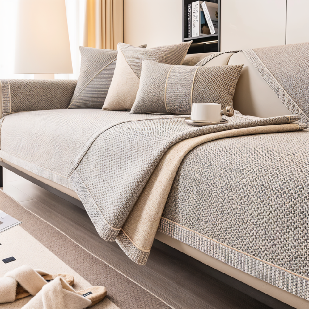 Sofa Cover with Non-Slip Backing and Textured Weave Protector for Sectional Couches - Image 1