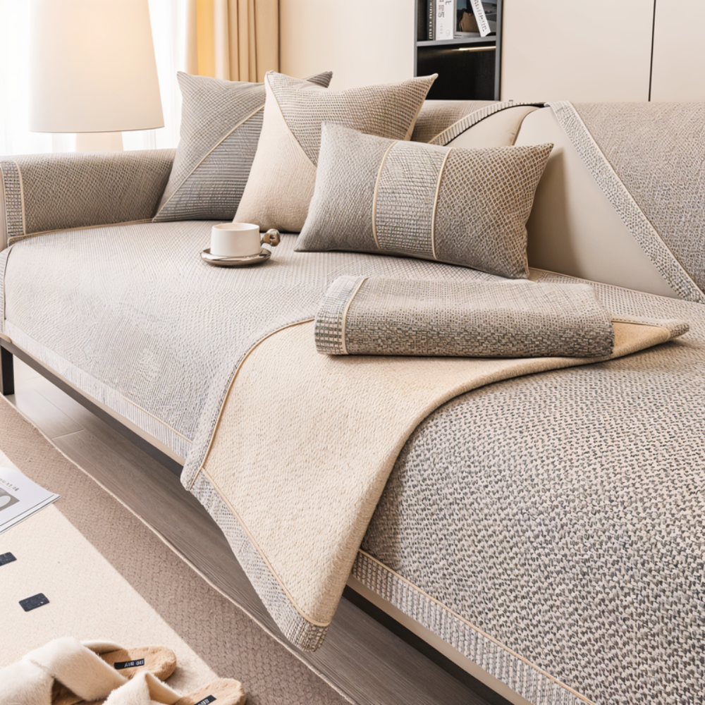 Sofa Cover with Non-Slip Backing and Textured Weave Protector for Sectional Couches - Image 2