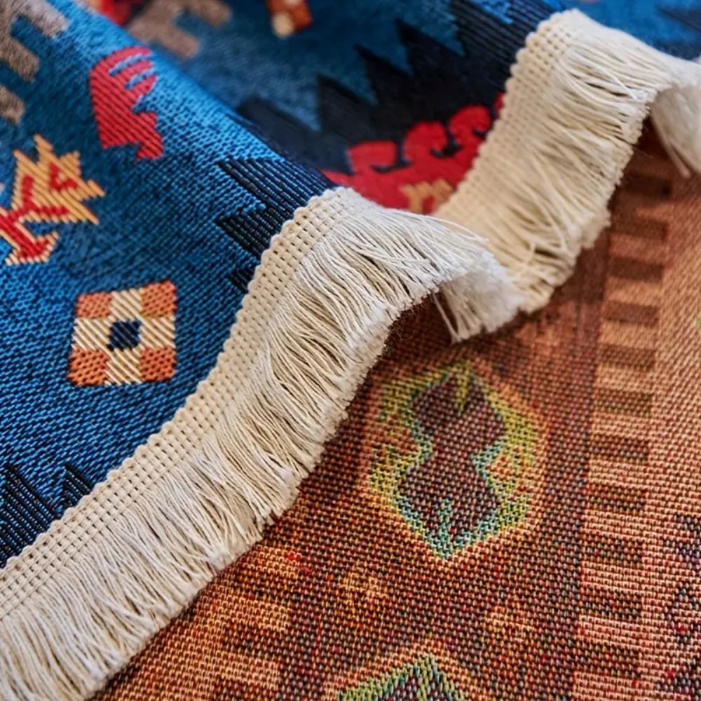 Sofa Throw Blanket with Geometric Boho Pattern and Fringe Trim - Image 4