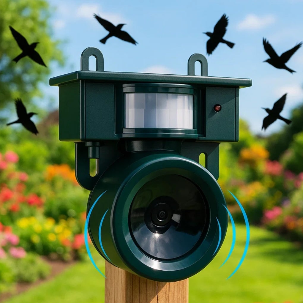 Solar-Powered Motion-Activated Bird Deterrent with Ultrasonic Pest Repeller and Adjustable Frequency - Image 1