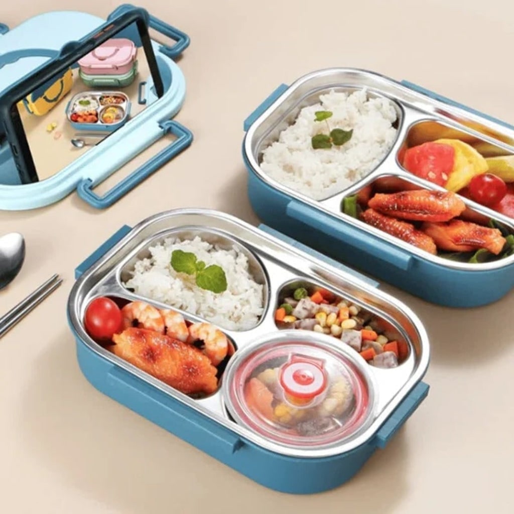 Stainless Steel Bento Lunch Box with Divided Compartments and Removable Lidded Bowl - Image 8