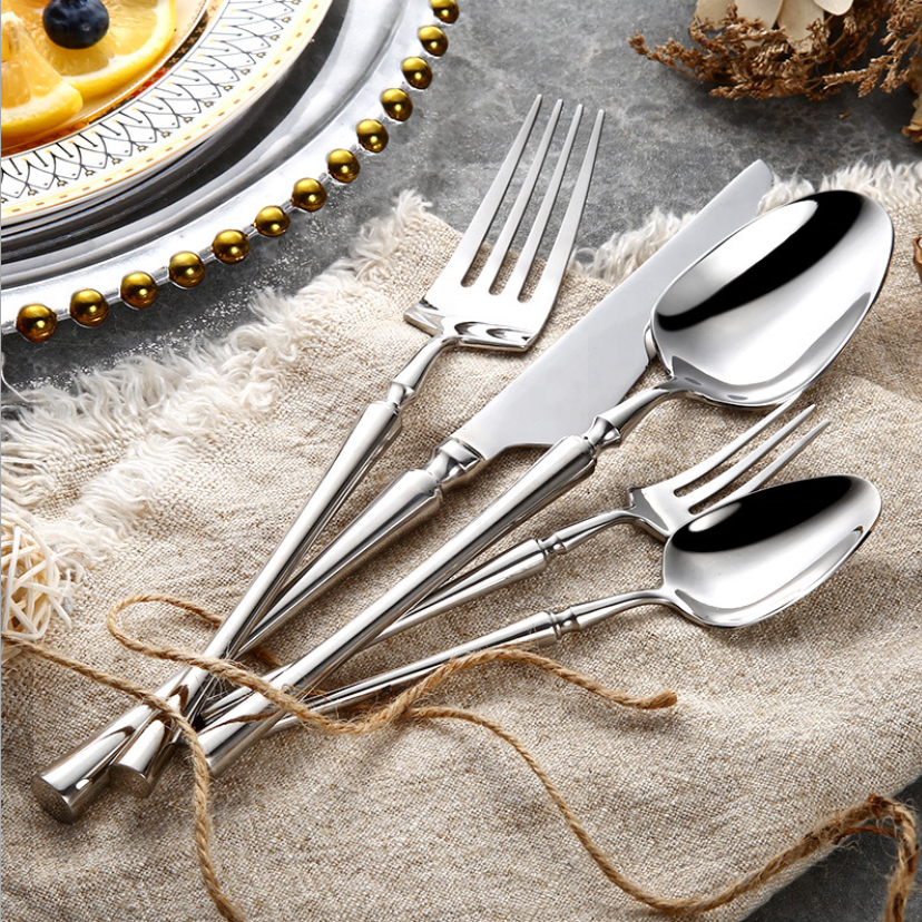 Stainless Steel Flatware Set with Tapered Handles and Decorative Collar 24-Piece Cutlery - Image 1