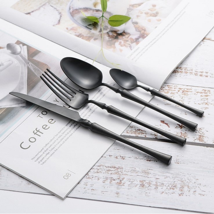 Stainless Steel Flatware Set with Tapered Handles and Decorative Collar 24-Piece Cutlery - Image 10