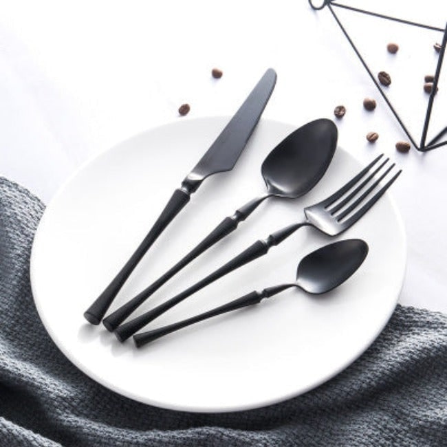 Stainless Steel Flatware Set with Tapered Handles and Decorative Collar 24-Piece Cutlery - Image 2