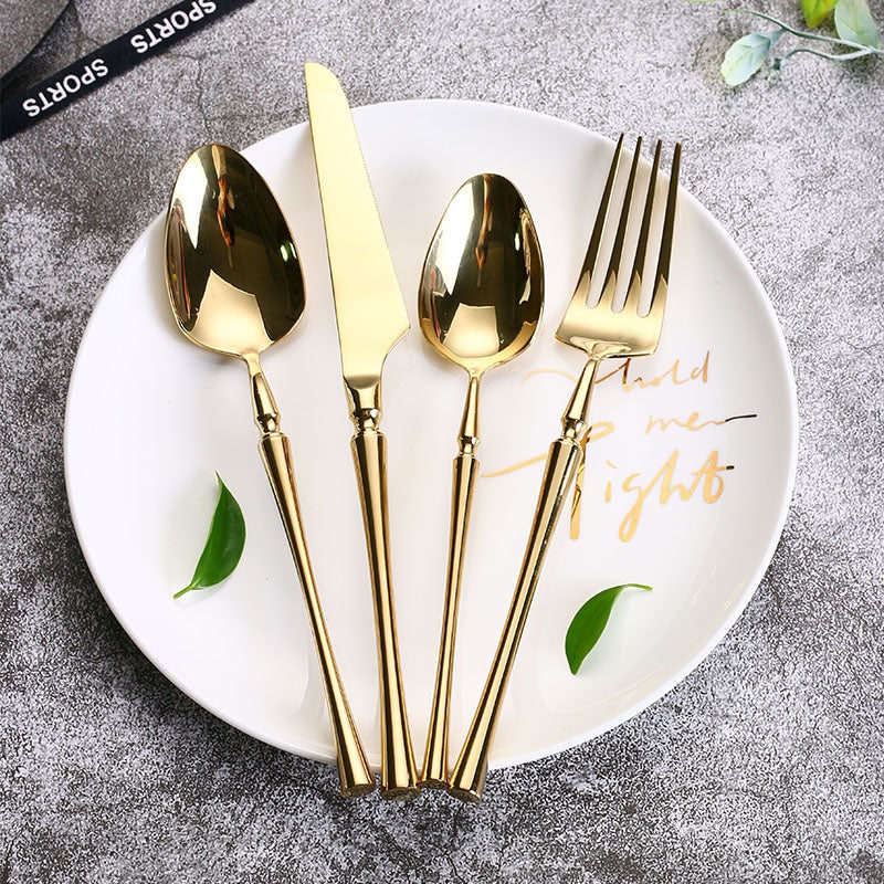 Stainless Steel Flatware Set with Tapered Handles and Decorative Collar 24-Piece Cutlery - Image 9