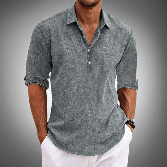 Stefano | Polo da Uomo in Lino Elegante Grigio