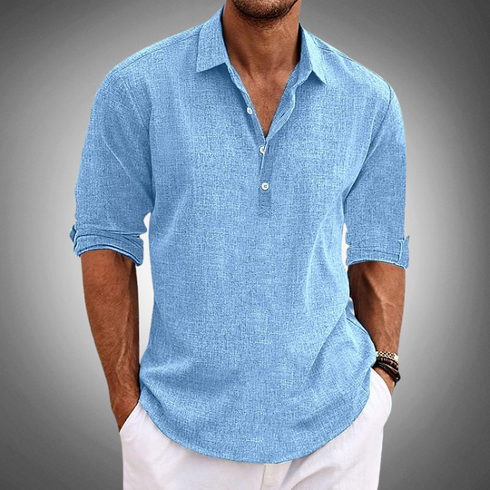 Stefano | Polo da Uomo in Lino Elegante Azzurro