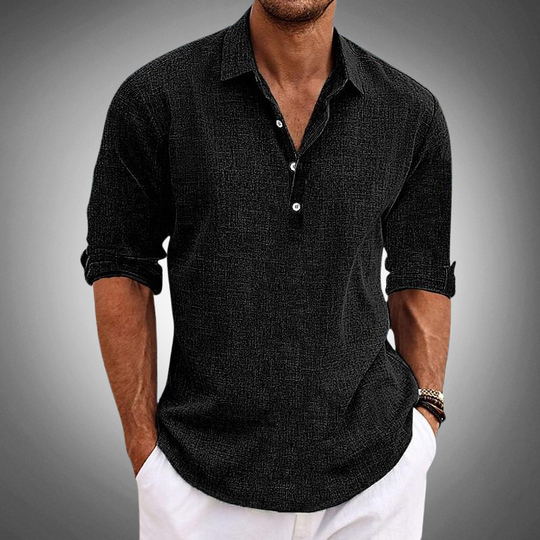Stefano | Polo da Uomo in Lino Elegante Nero