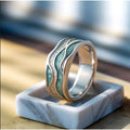 Sterling Silver Turquoise Wave Ring with Gold Accents - Image 1