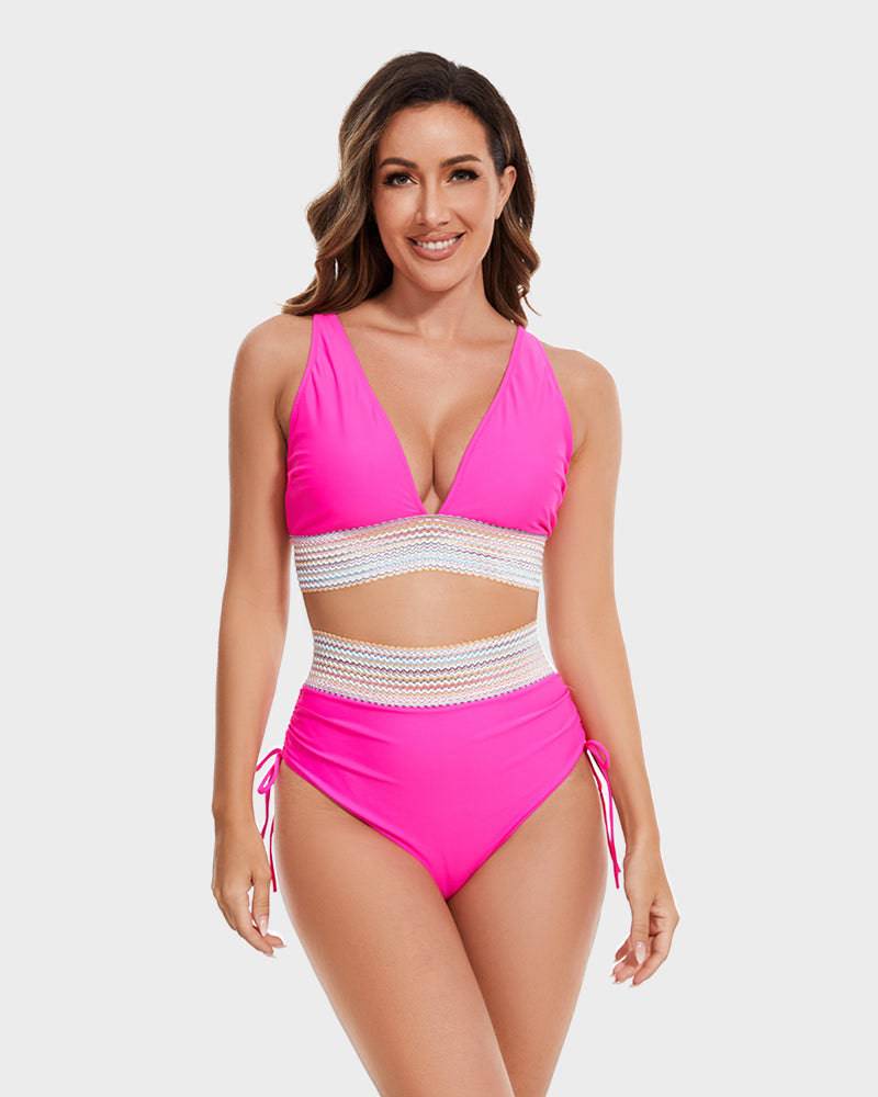 Bikini taille haute pour femme avec contrôle du ventre et bretelles ajustables