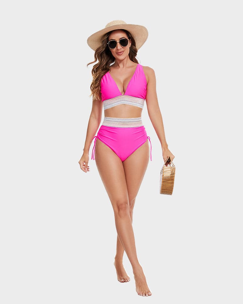 Bikini taille haute pour femme avec contrôle du ventre et bretelles ajustables