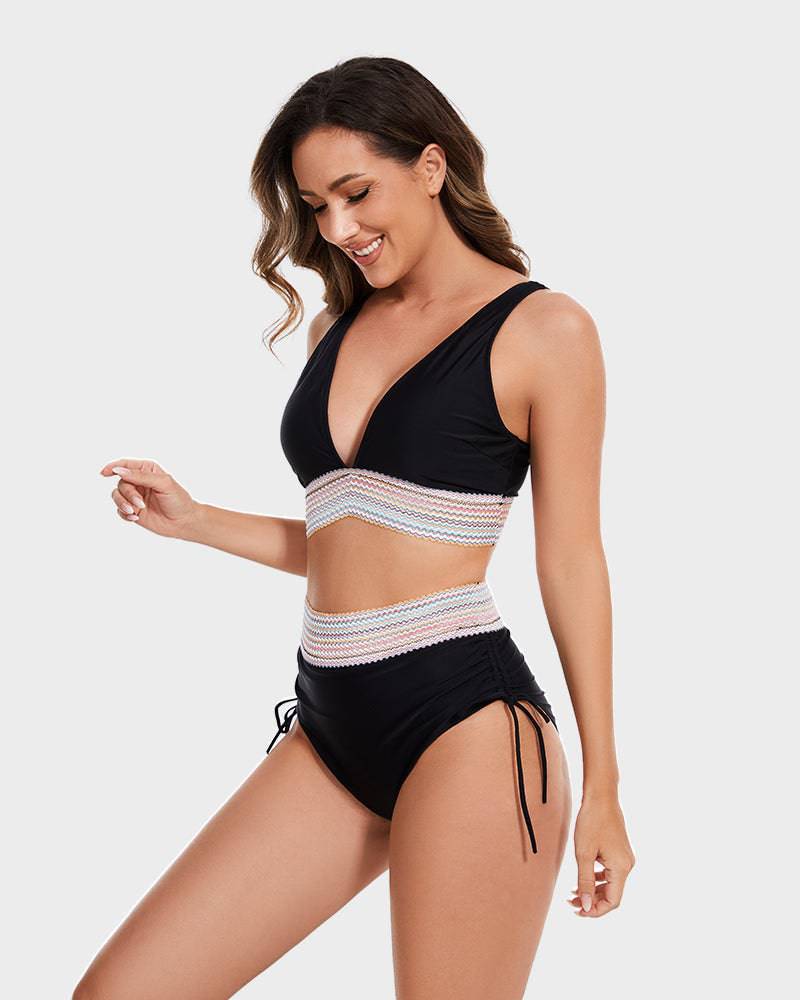 Bikini taille haute pour femme avec contrôle du ventre et bretelles ajustables