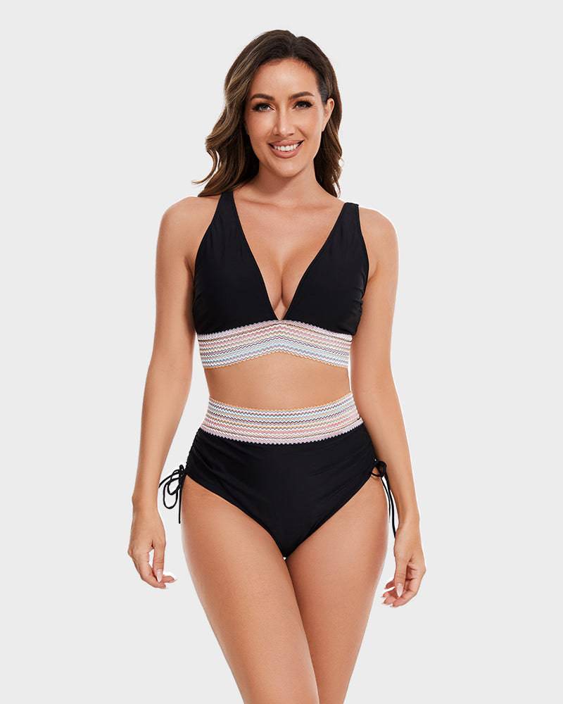 Bikini taille haute pour femme avec contrôle du ventre et bretelles ajustables