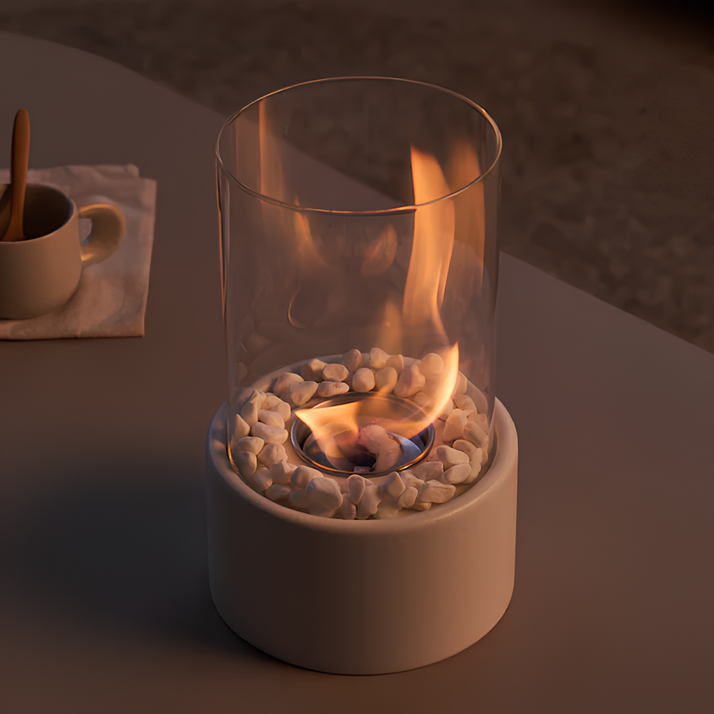 Tabletop Fire Pit Smokeless Portable with Glass Cylinder and Decorative Stones - Image 2
