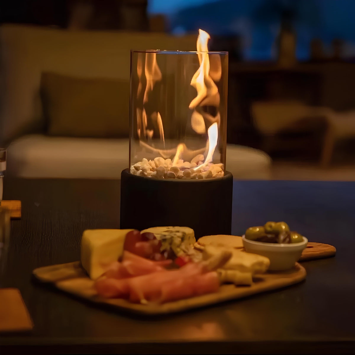 Tabletop Fire Pit Smokeless Portable with Glass Cylinder and Decorative Stones - Image 6