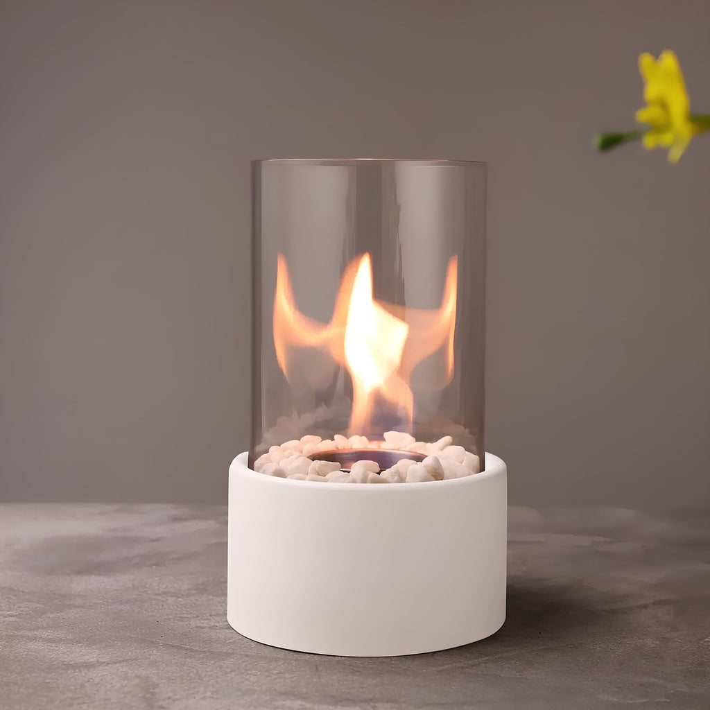 Tabletop Fire Pit Smokeless Portable with Glass Cylinder and Decorative Stones - Image 9