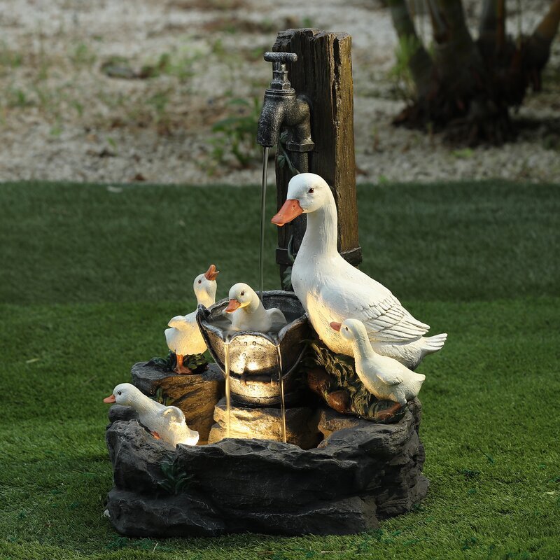Tabletop Water Fountain with Solar Power and Hand-Painted Animal Figures LED Lighting - Image 11