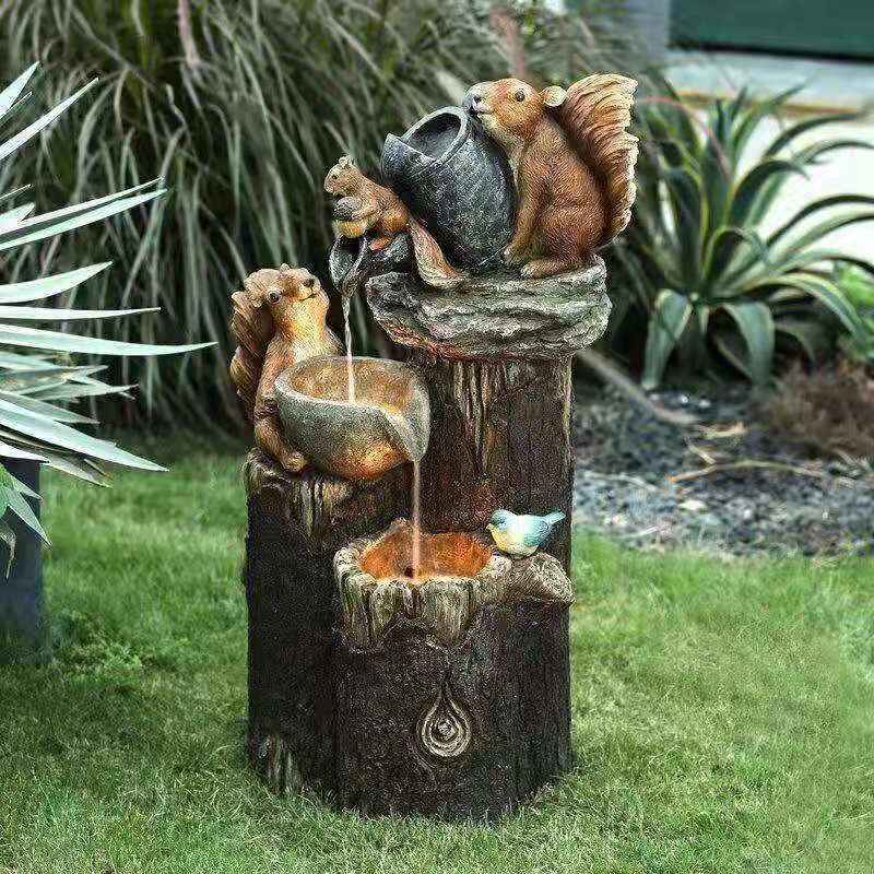 Tabletop Water Fountain with Solar Power and Hand-Painted Animal Figures LED Lighting - Image 12