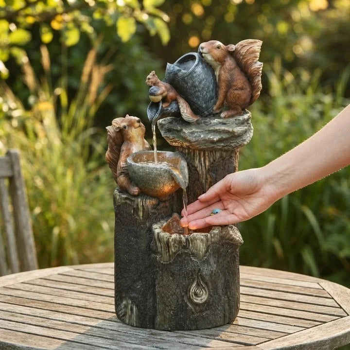 Tabletop Water Fountain with Solar Power and Hand-Painted Animal Figures LED Lighting - Image 2