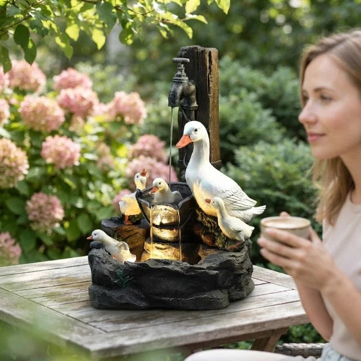 Tabletop Water Fountain with Solar Power and Hand-Painted Animal Figures LED Lighting - Image 6