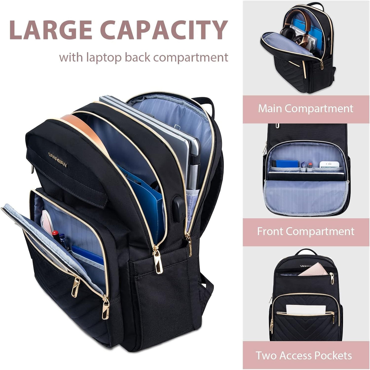 Travel Laptop Backpack with USB Charging Port Padded Compartment and Multiple Organizer Pockets - Image 5