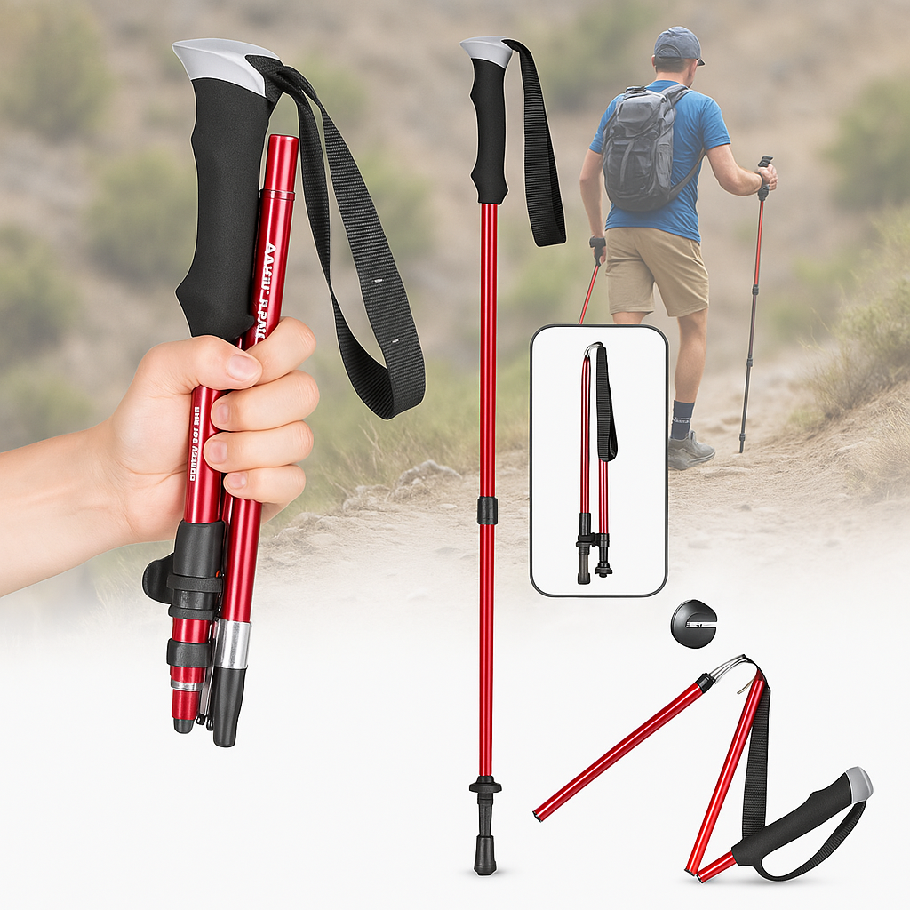 Trekking Pole Foldable Telescoping Aluminum with Adjustable Height and Foam Grip - Image 3