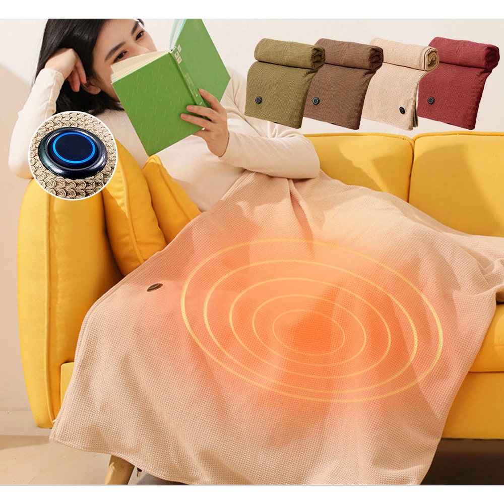 USB Heated Electric Wearable Throw Blanket with Waffle Knit and Portable Design - Image 1