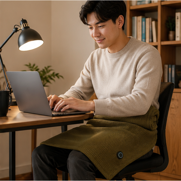 USB Heated Electric Wearable Throw Blanket with Waffle Knit and Portable Design - Image 11