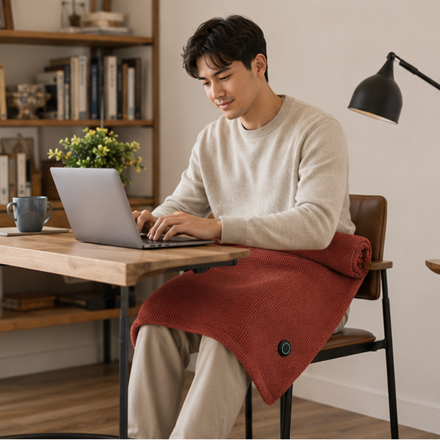USB Heated Electric Wearable Throw Blanket with Waffle Knit and Portable Design - Image 6