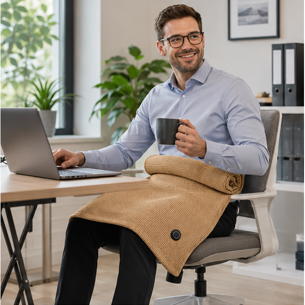 USB Heated Electric Wearable Throw Blanket with Waffle Knit and Portable Design - Image 7