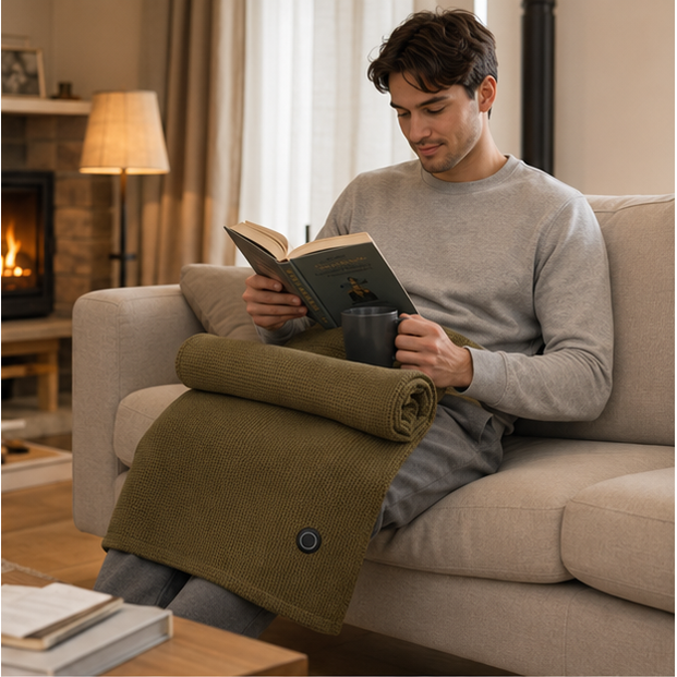USB Heated Electric Wearable Throw Blanket with Waffle Knit and Portable Design - Image 9