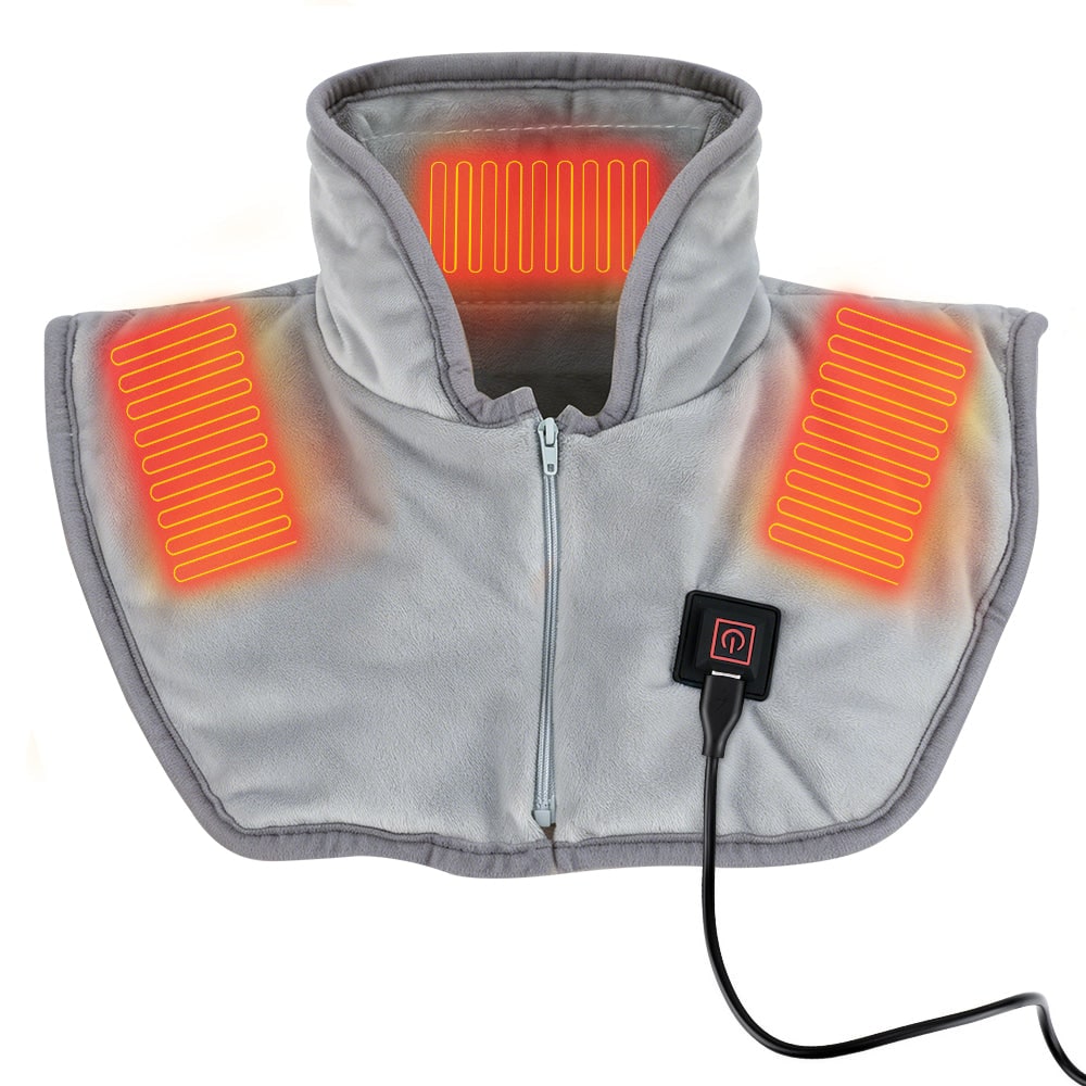 USB Neck and Shoulder Electric Heating Pad with Fleece Collar and Zipper Closure - Image 3