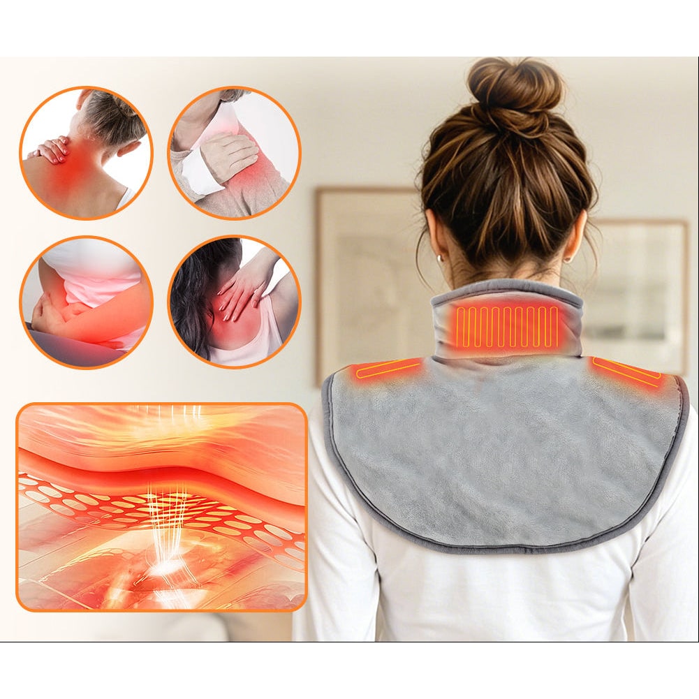 USB Neck and Shoulder Electric Heating Pad with Fleece Collar and Zipper Closure - Image 5