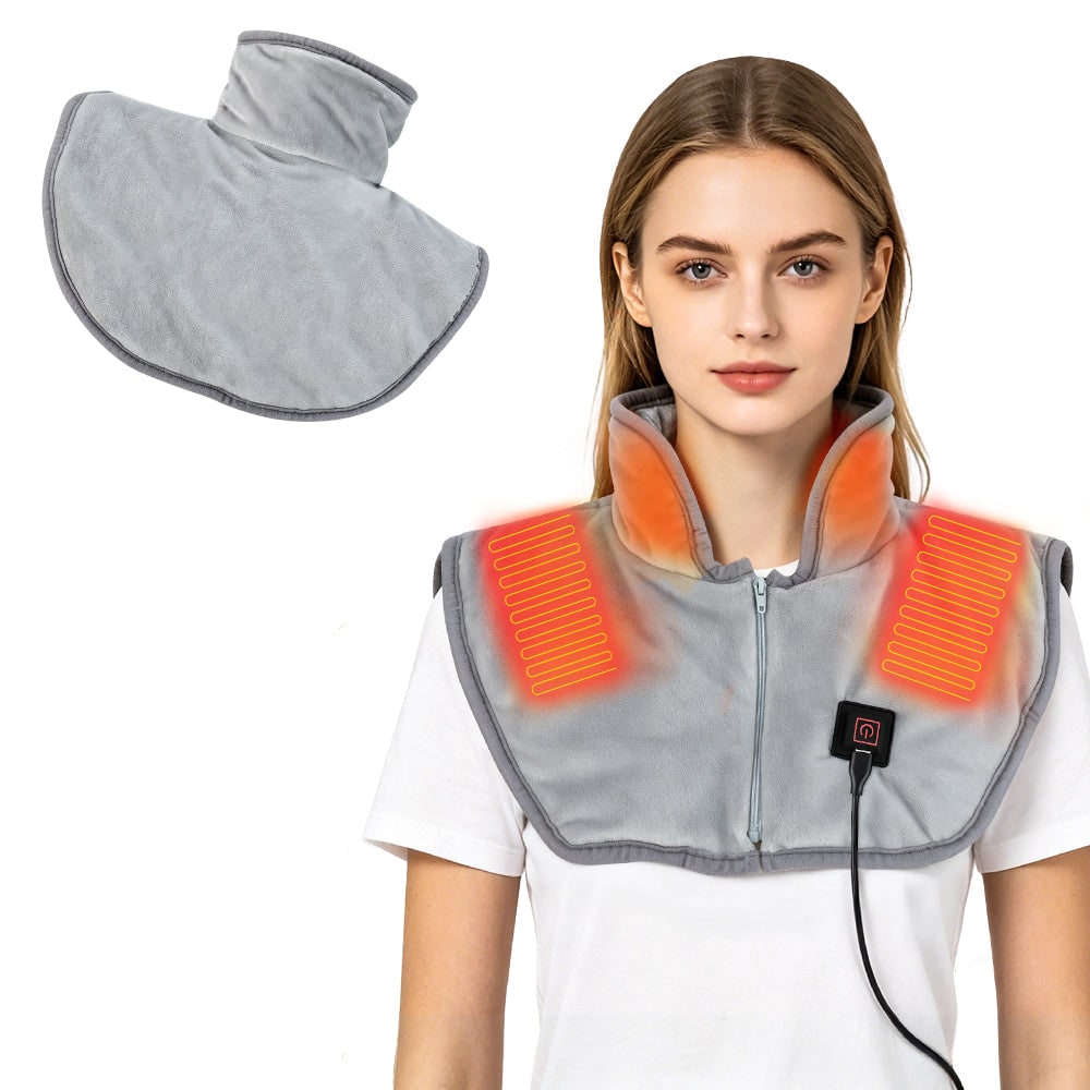 USB Neck and Shoulder Electric Heating Pad with Fleece Collar and Zipper Closure - Image 8