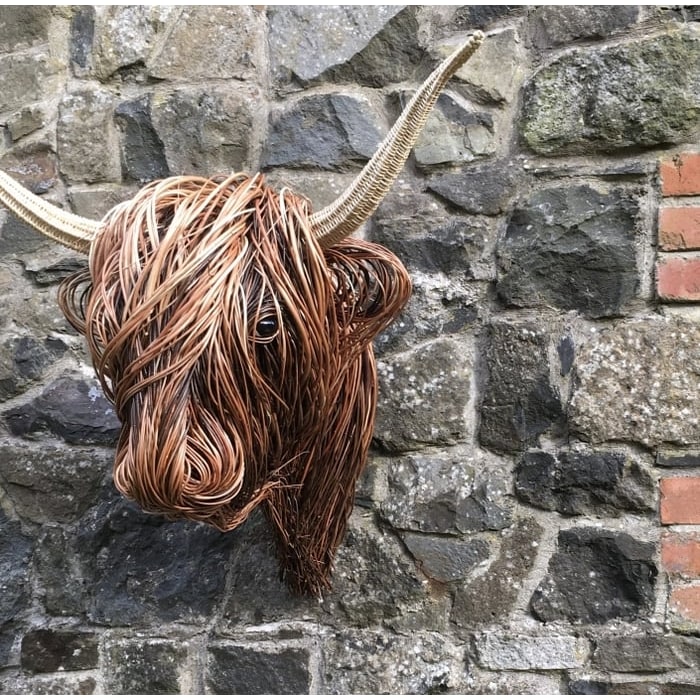 Wall Decor Highland Cow Sculpture with Woven Metal Artwork and Textured Horns - Image 2