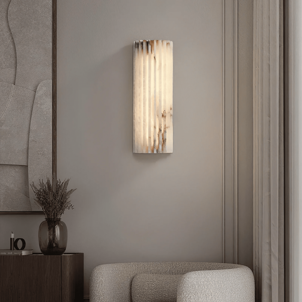 Wall Sconce Natural Alabaster Stone and Vertical Fluted Design - Image 46