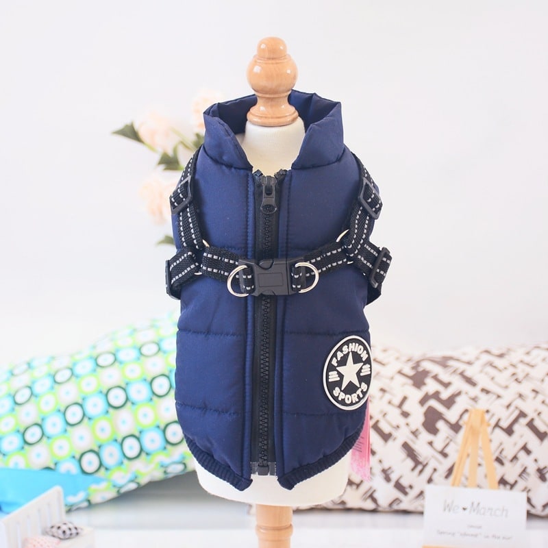 Winter Dog Jacket with Integrated Harness Waterproof Padded Puffer Vest and Reflective Straps - Image 1