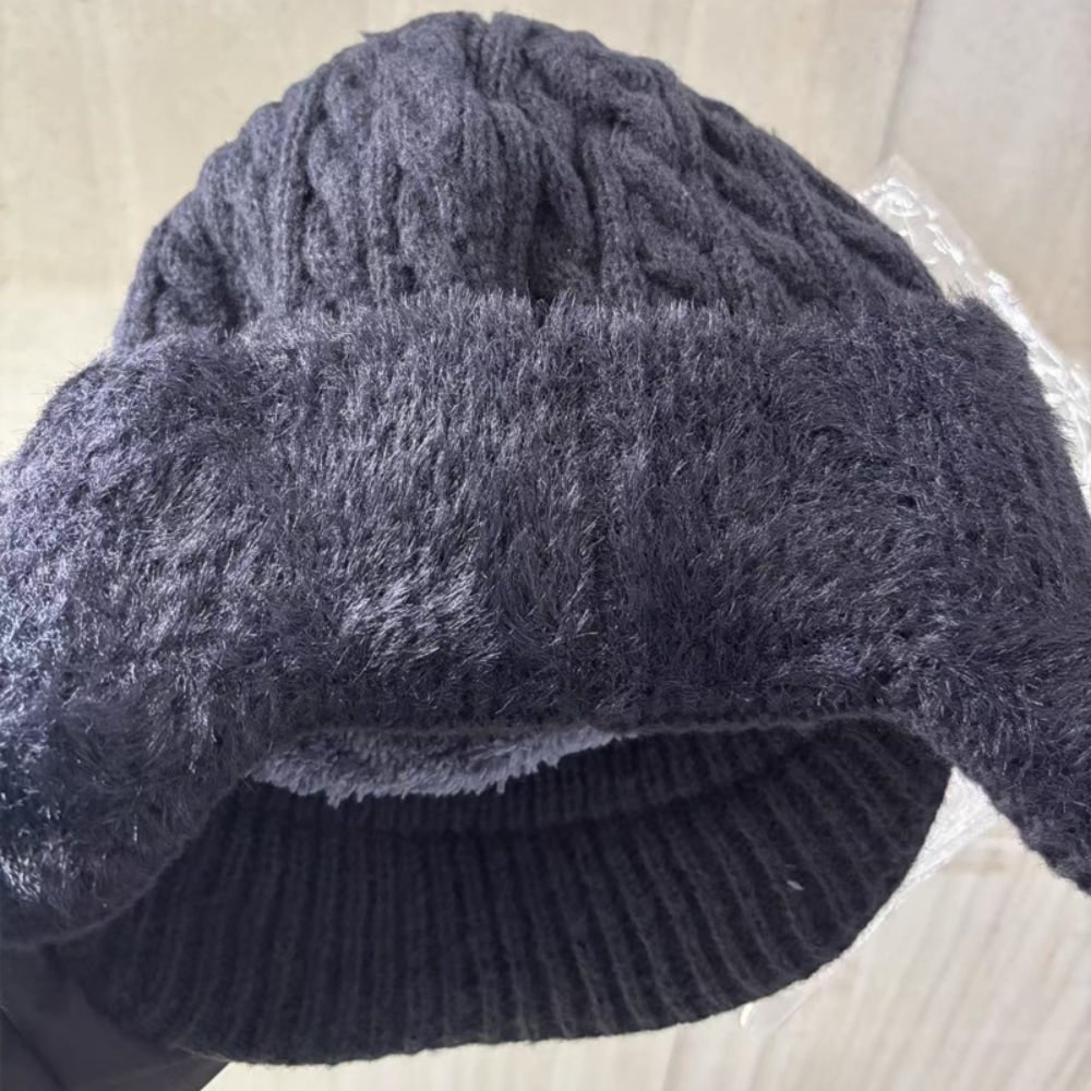 Winter Hat with Brim Wool Knit Ear Flaps Cable Beanie - Image 10