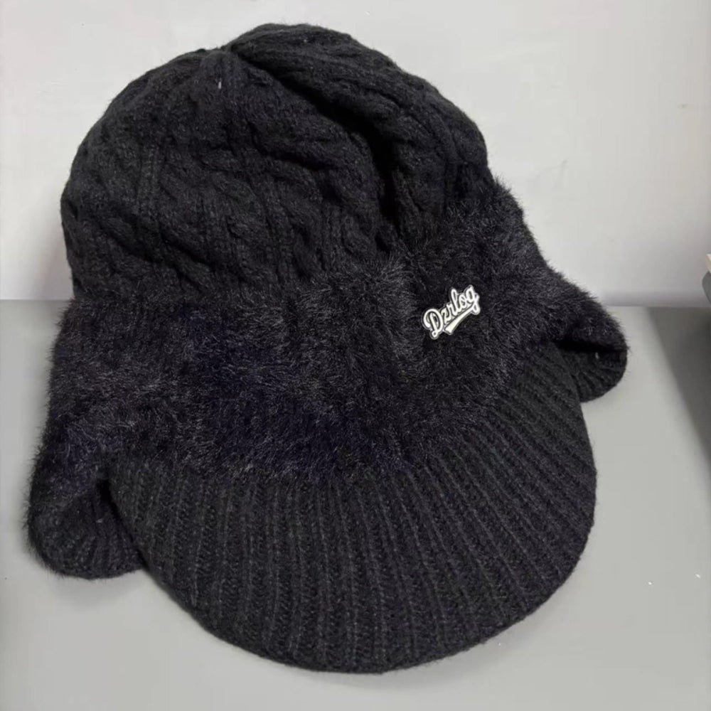 Winter Hat with Brim Wool Knit Ear Flaps Cable Beanie - Image 11