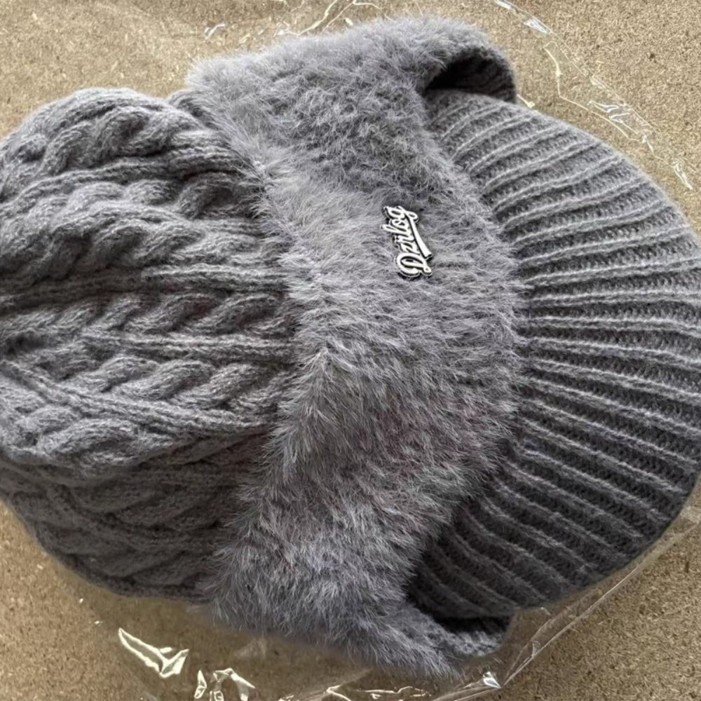 Winter Hat with Brim Wool Knit Ear Flaps Cable Beanie - Image 12