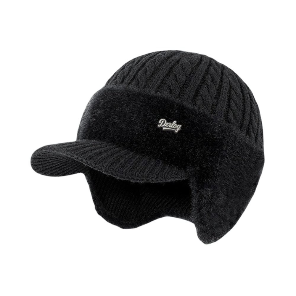 Winter Hat with Brim Wool Knit Ear Flaps Cable Beanie - Image 14