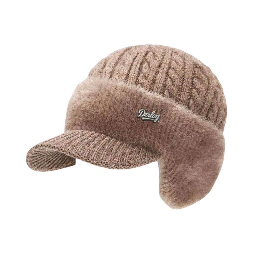 Winter Hat with Brim Wool Knit Ear Flaps Cable Beanie - Image 15