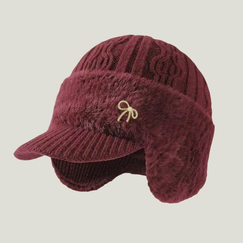 Winter Hat with Brim Wool Knit Ear Flaps Cable Beanie - Image 17