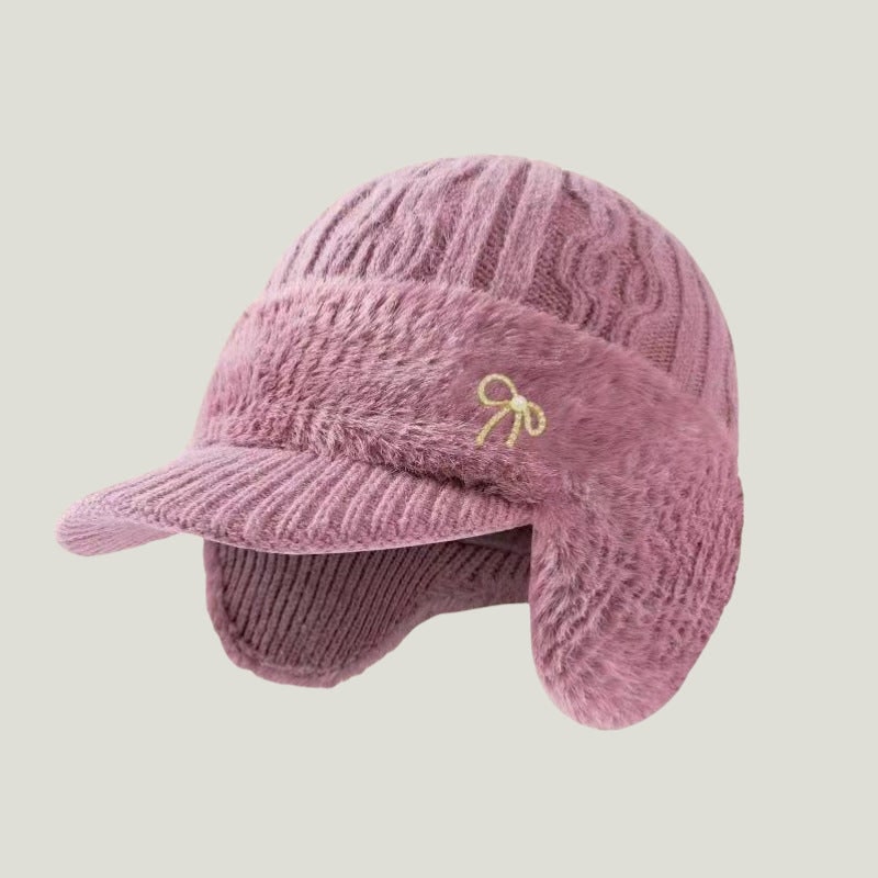 Winter Hat with Brim Wool Knit Ear Flaps Cable Beanie - Image 18