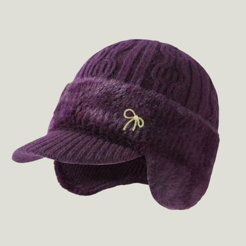 Winter Hat with Brim Wool Knit Ear Flaps Cable Beanie - Image 19