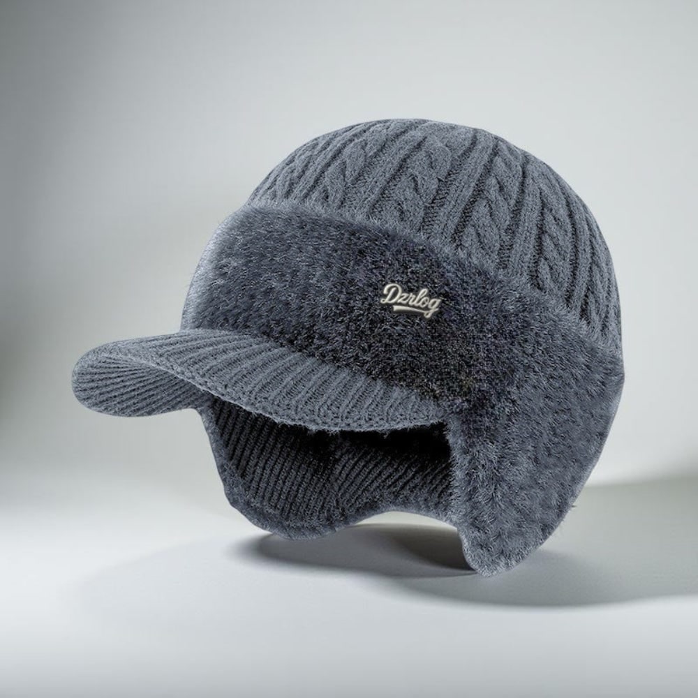 Winter Hat with Brim Wool Knit Ear Flaps Cable Beanie - Image 2